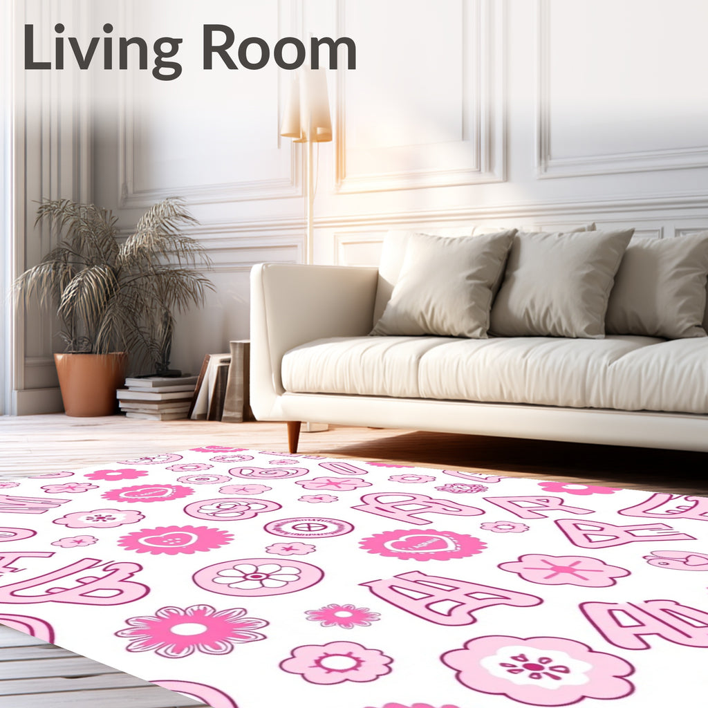 Pink Floral Alphabet Confetti Rug