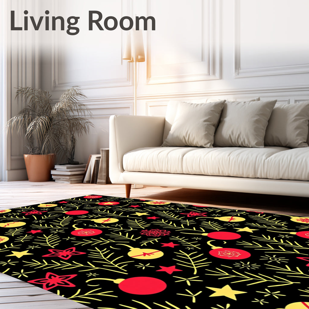Red Yellow Ornament Pine Branches Rug
