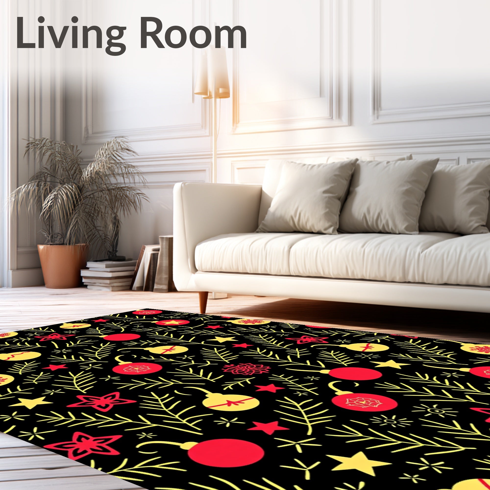 Red Yellow Ornament Pine Branches Rug