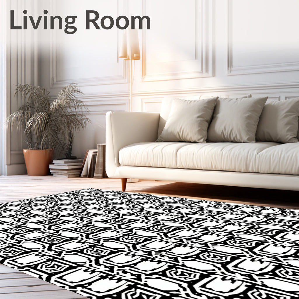 Modern Black White Geometric Lattice Rug
