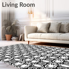 Modern Black White Geometric Lattice Rug