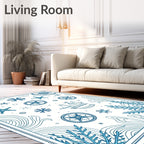 Nautical Blue Starfish Sailboat Compass Rug