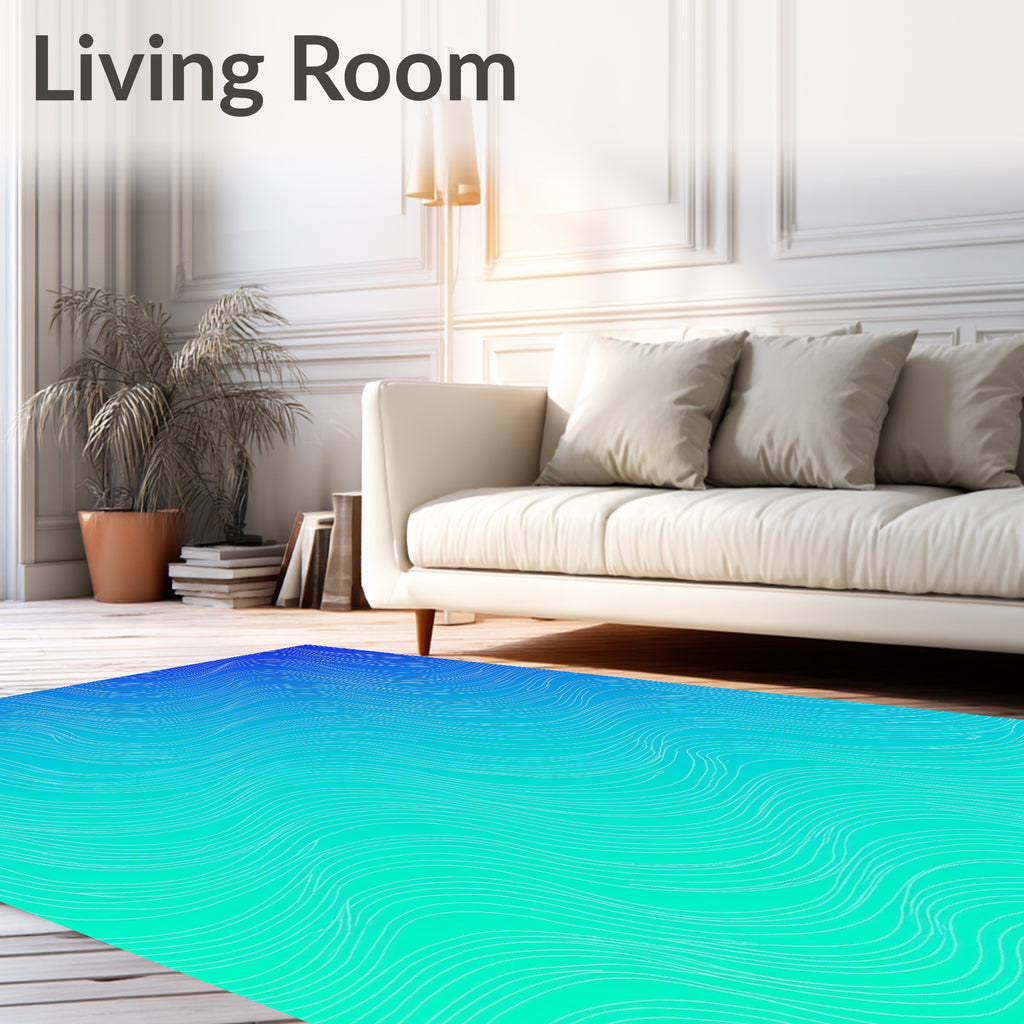 Oceanic Blue Gradient Wavy Lines Rug