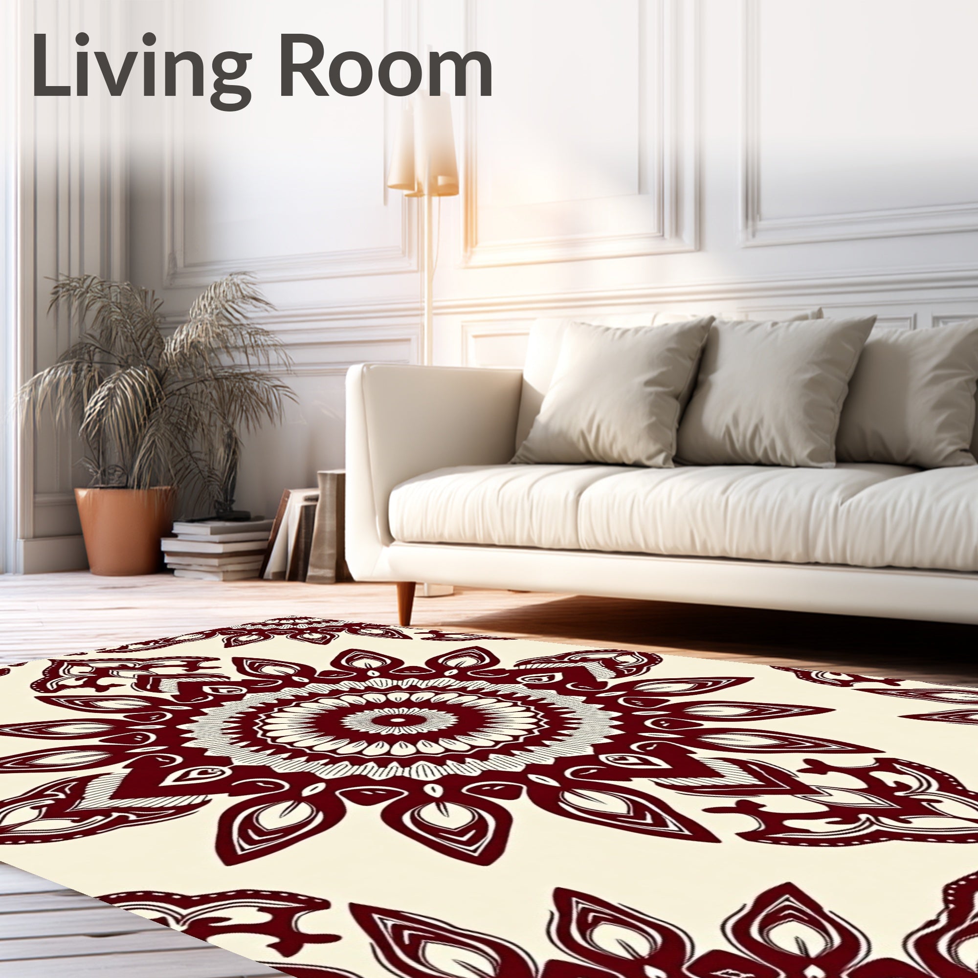 Crimson White Mandala Bloom Rug