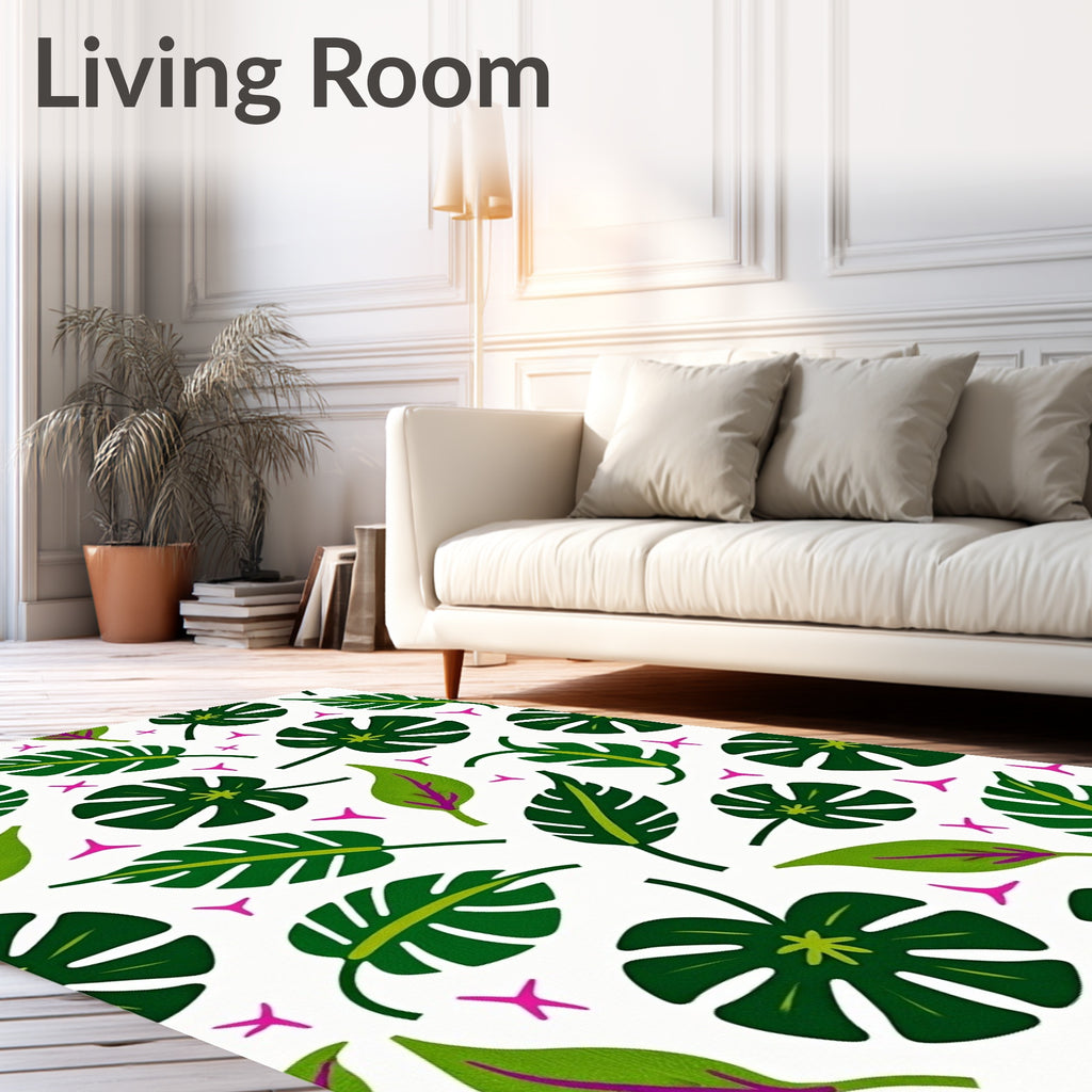 Lush Green Tropical Leaf Mix Rug