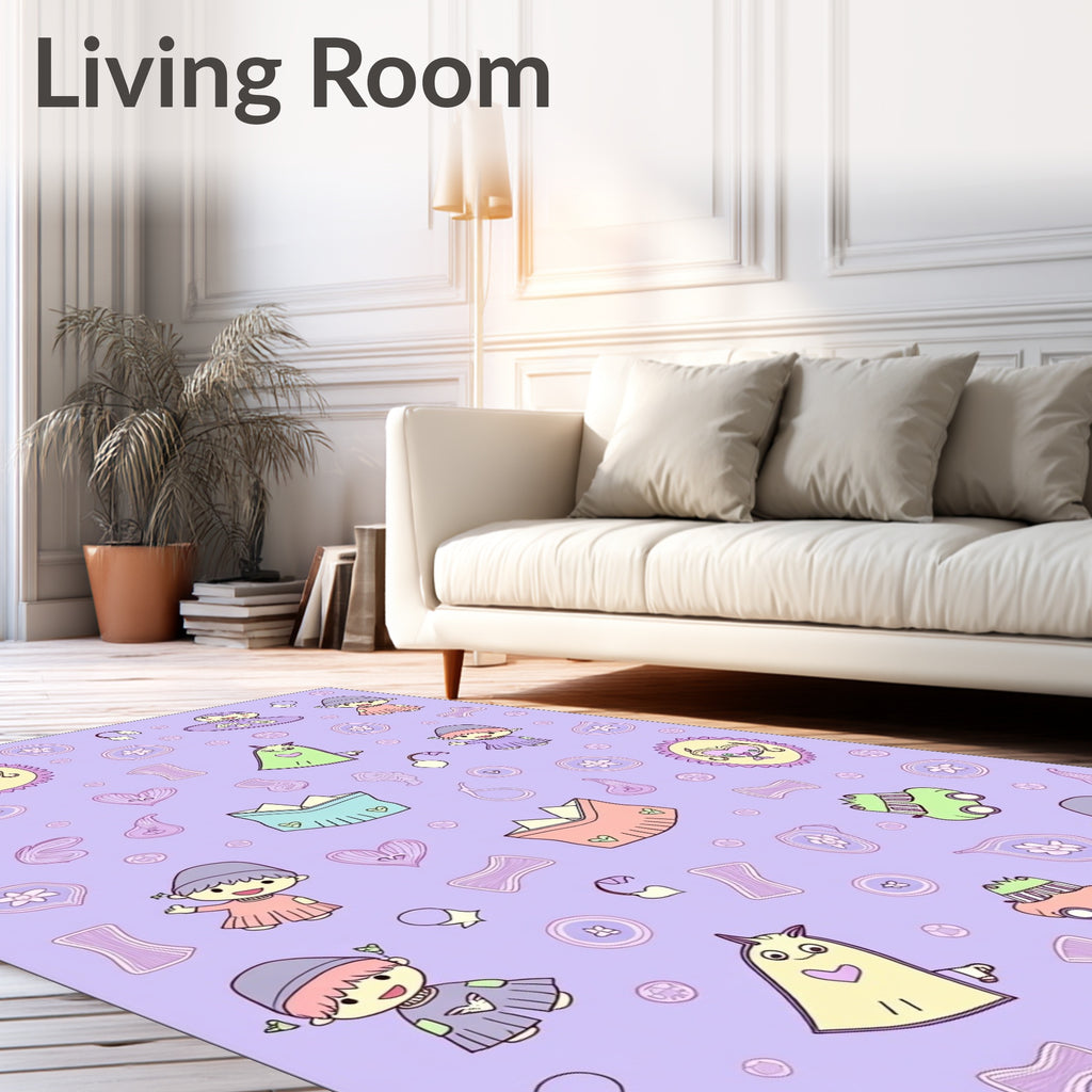Charming Lilac Cute Characters Cars Rug