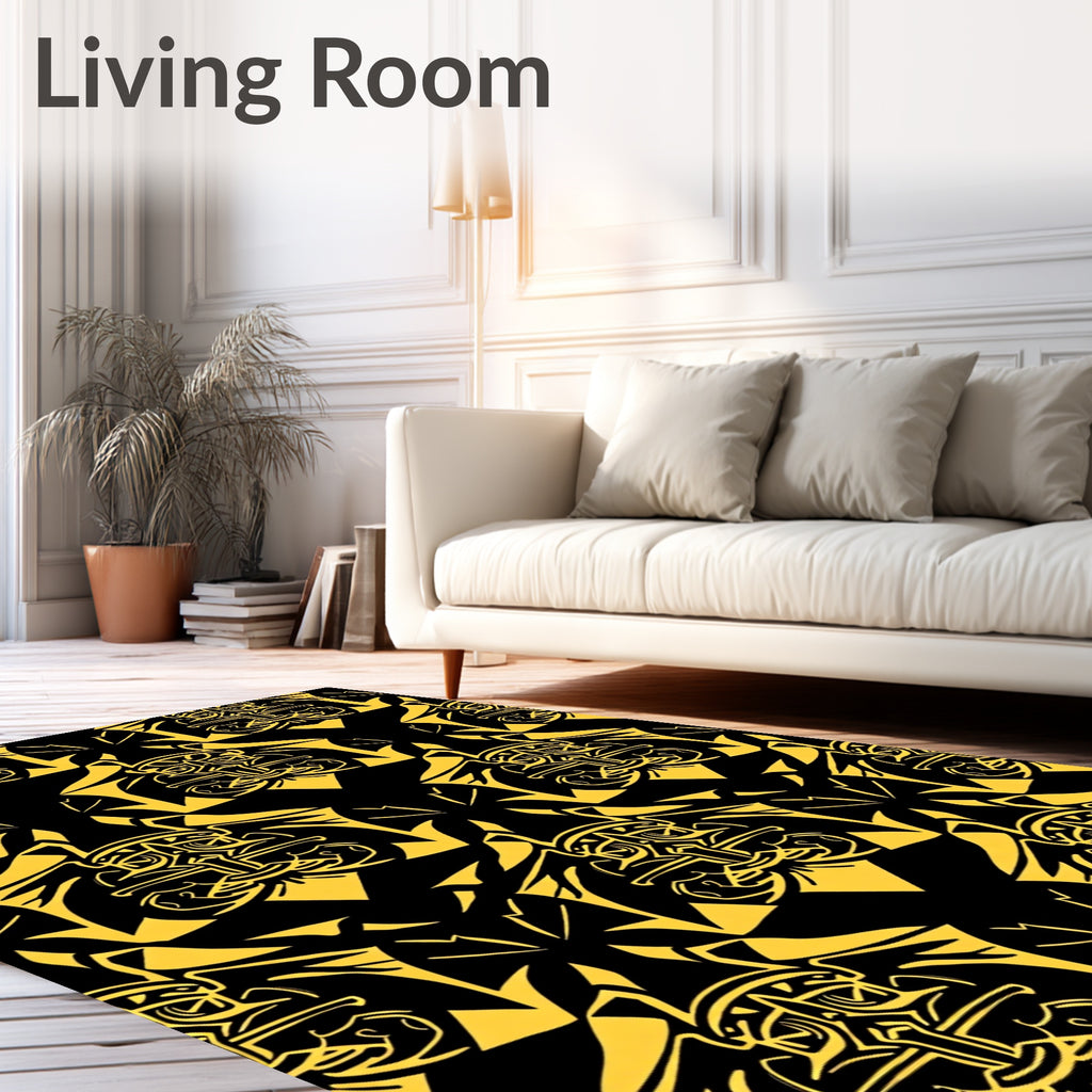 Bold Yellow Tribal Mask Repeat Rug