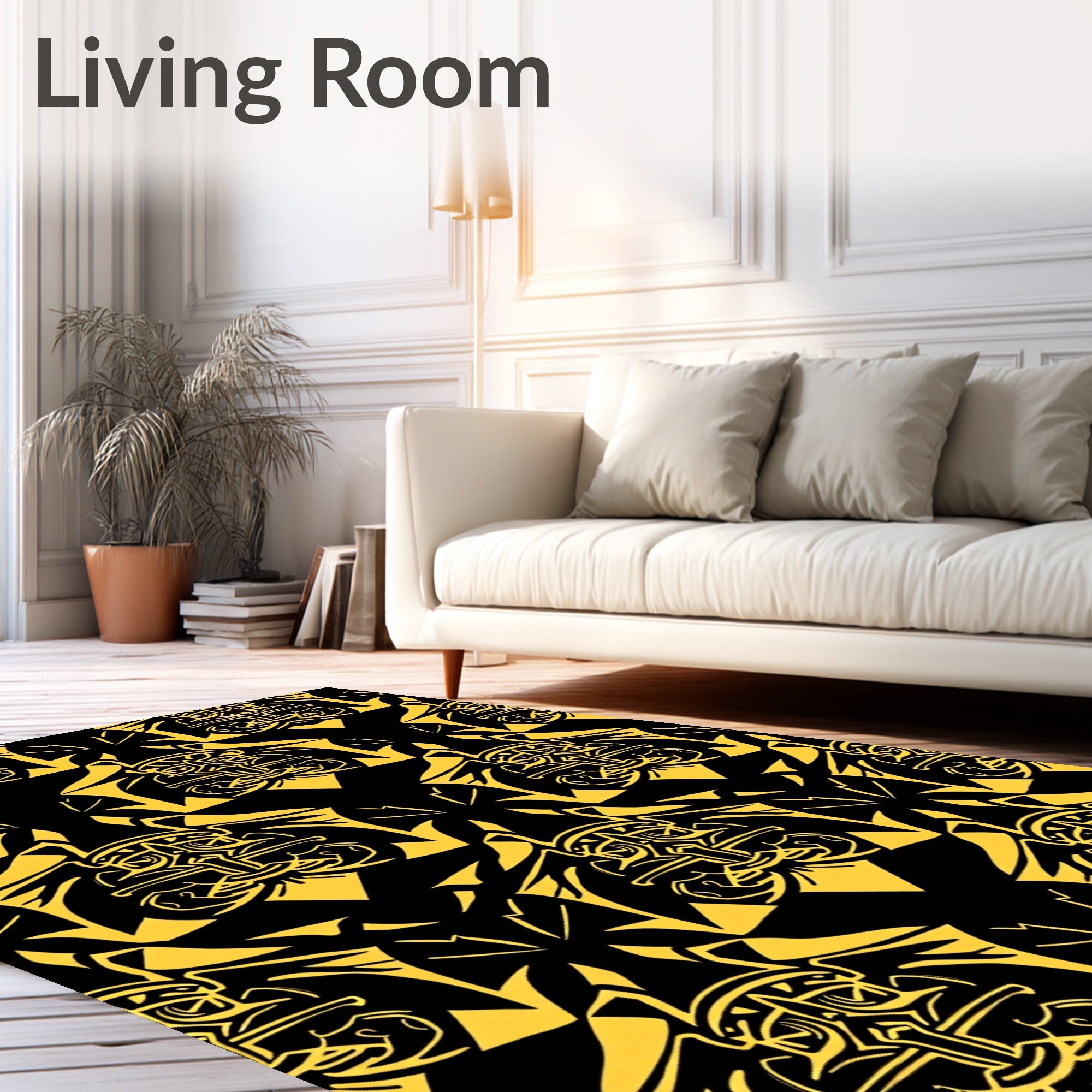 Bold Yellow Tribal Mask Repeat Rug