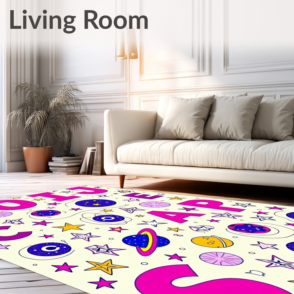 Cosmic Colorful Star Planet Alphabet Rug
