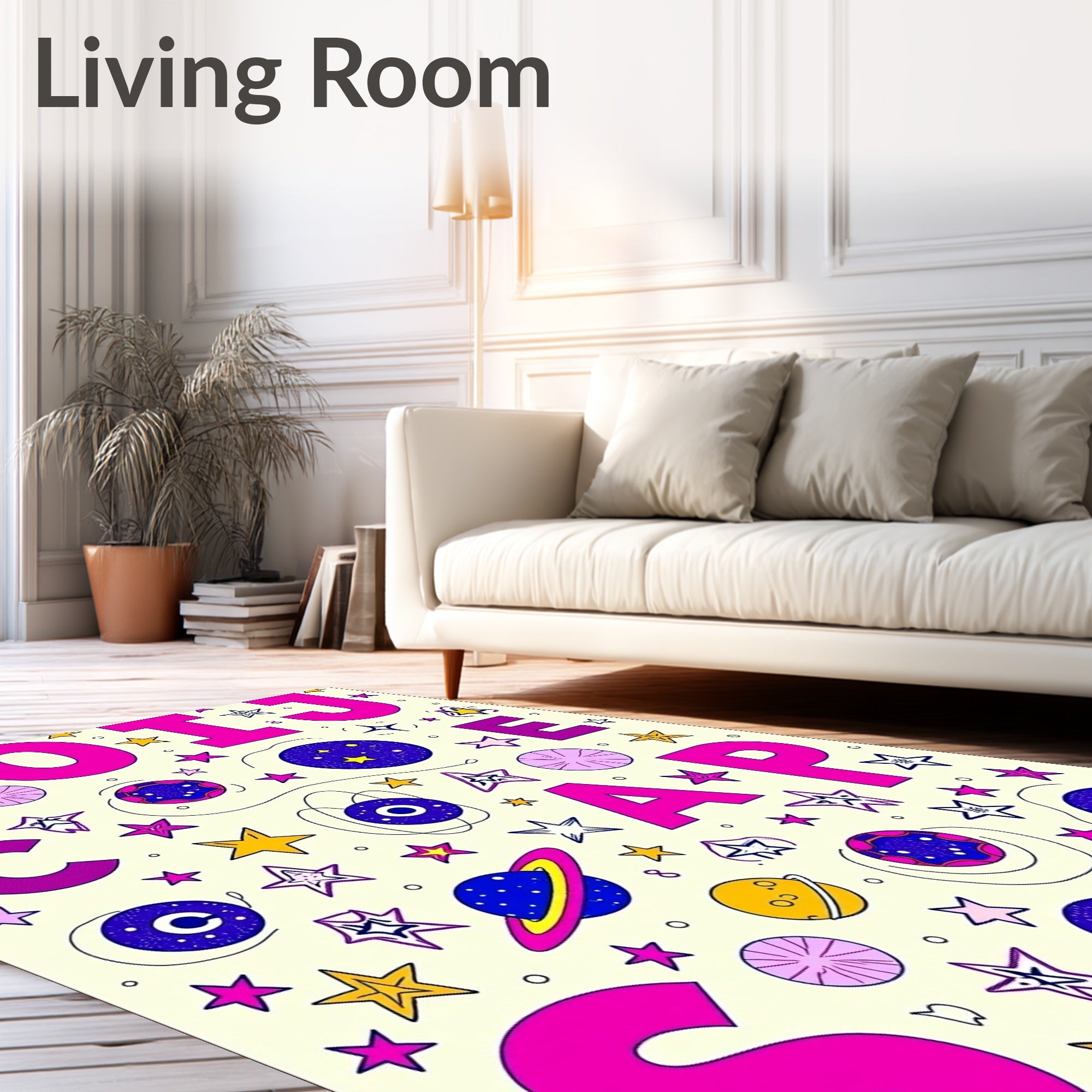 Cosmic Colorful Star Planet Alphabet Rug