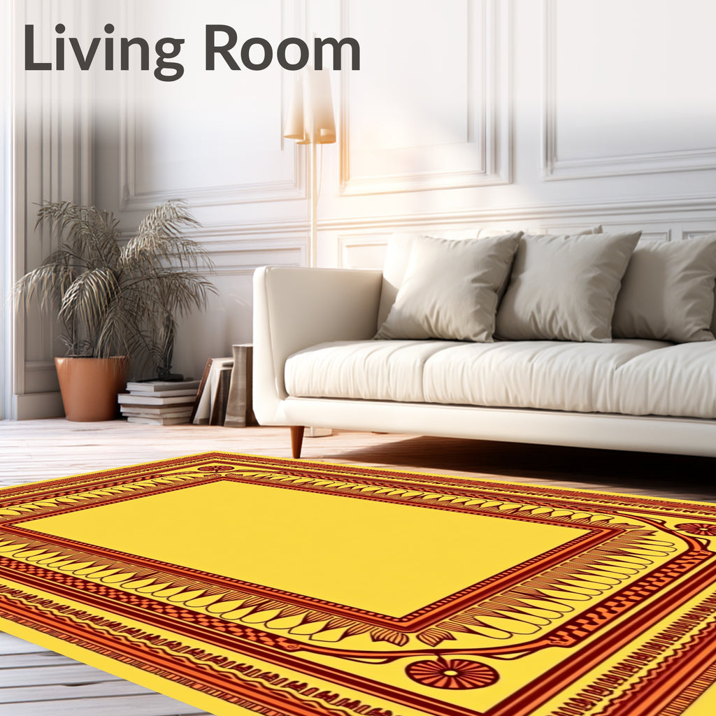 Golden Yellow Red Border Frame Rug