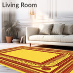 Golden Yellow Red Border Frame Rug
