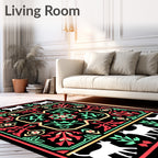 White Animals Red Green Floral Frame Rug