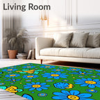 Blue Yellow Butterfly Floral Meadow Rug