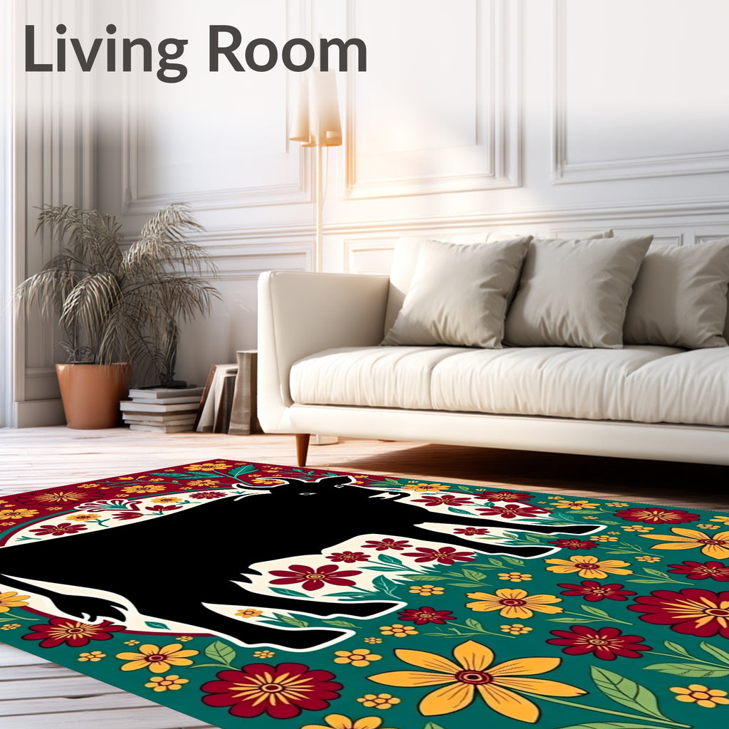 Black Cow Floral Meadow Rug