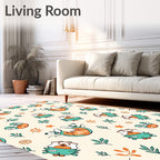 Playful Teal Orange Bird Floral Rug