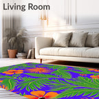 Vibrant Orange Flower Tropical Leaf Rug