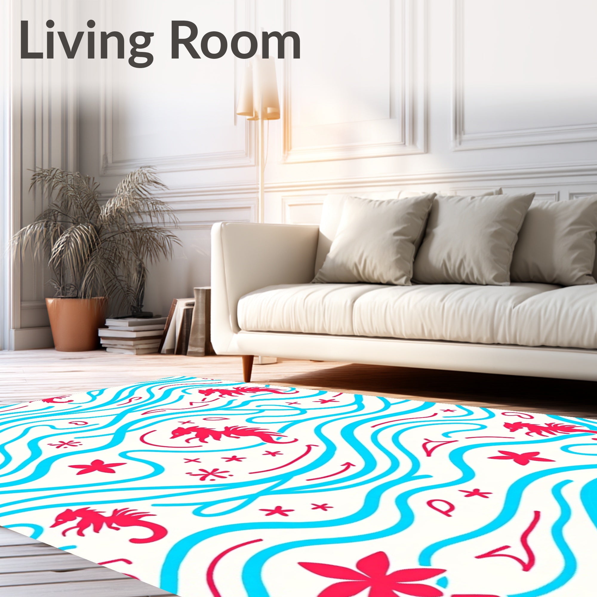 Coral Seahorse Aquatic Wave Rug