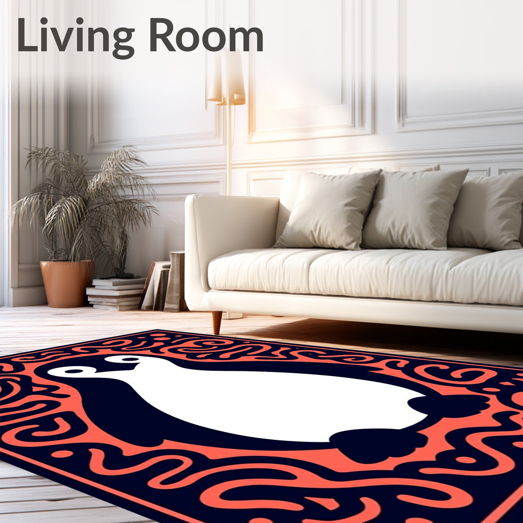 Playful Penguin Coral Swirl Navy Rug