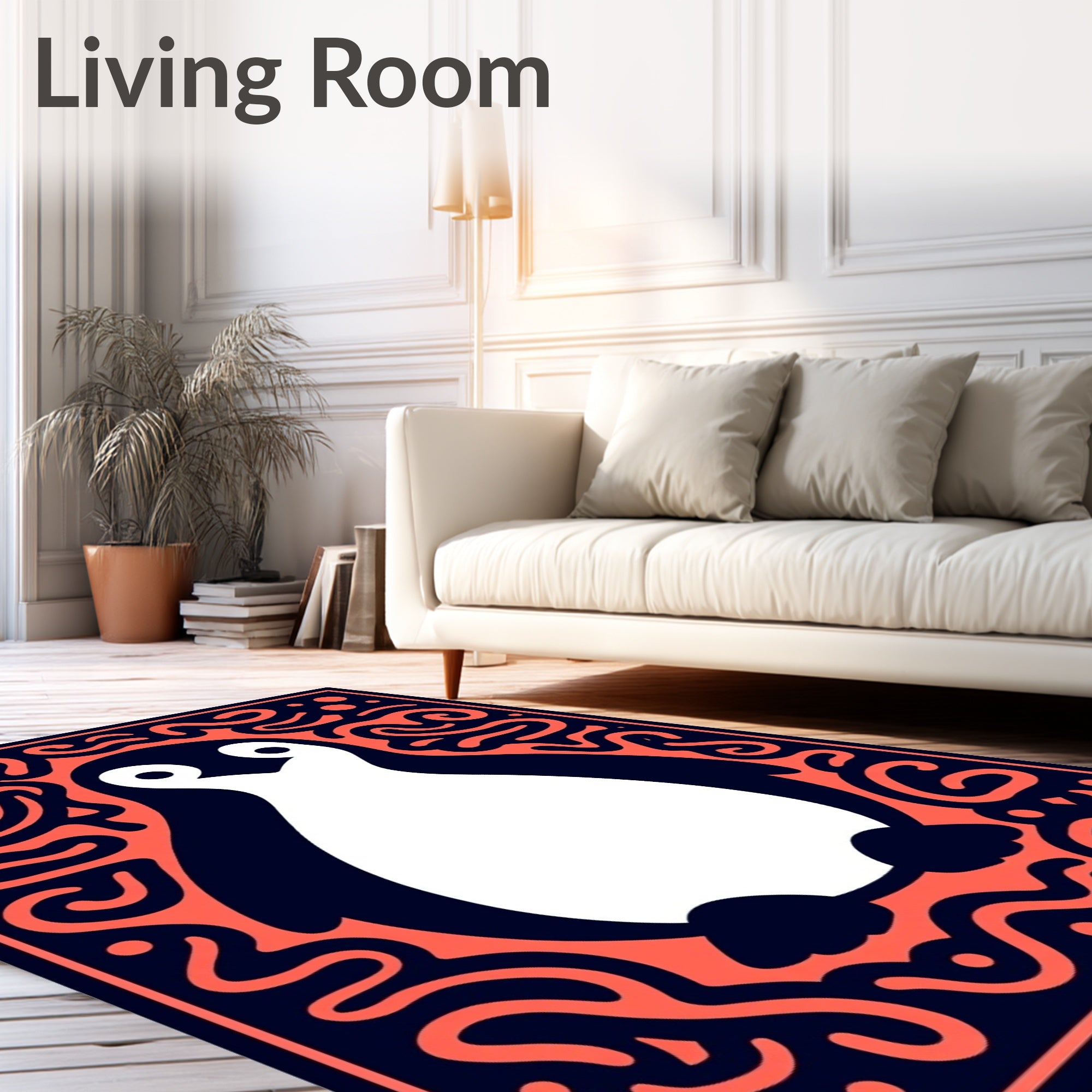 Playful Penguin Coral Swirl Navy Rug