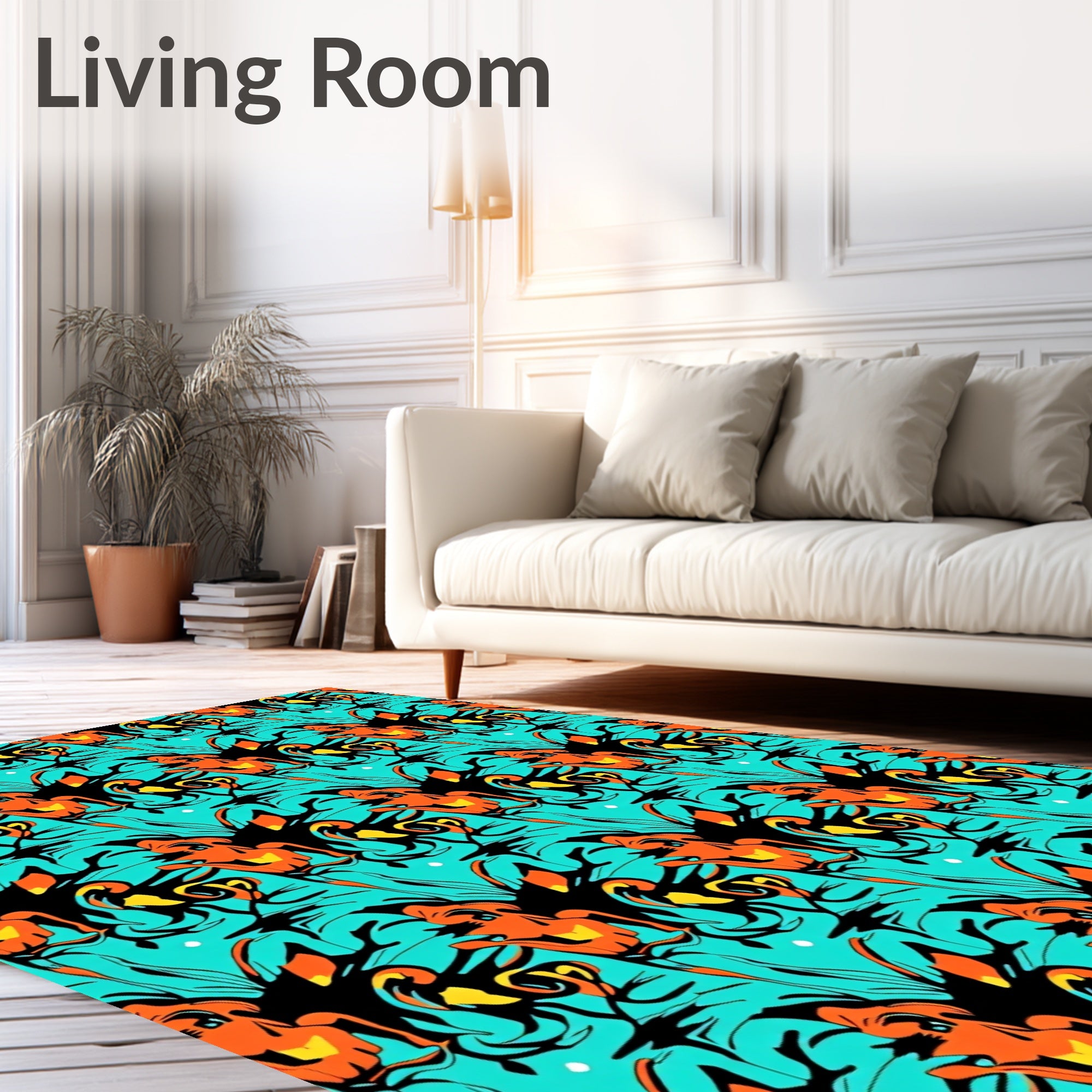 Bold Orange Black Abstract Swirl Rug