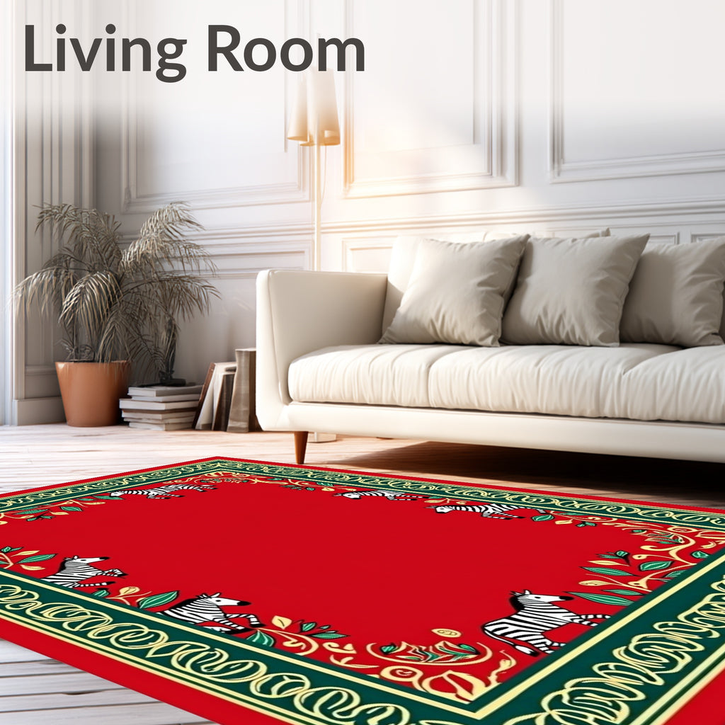 Red Zebra Floral Garden Border Rug