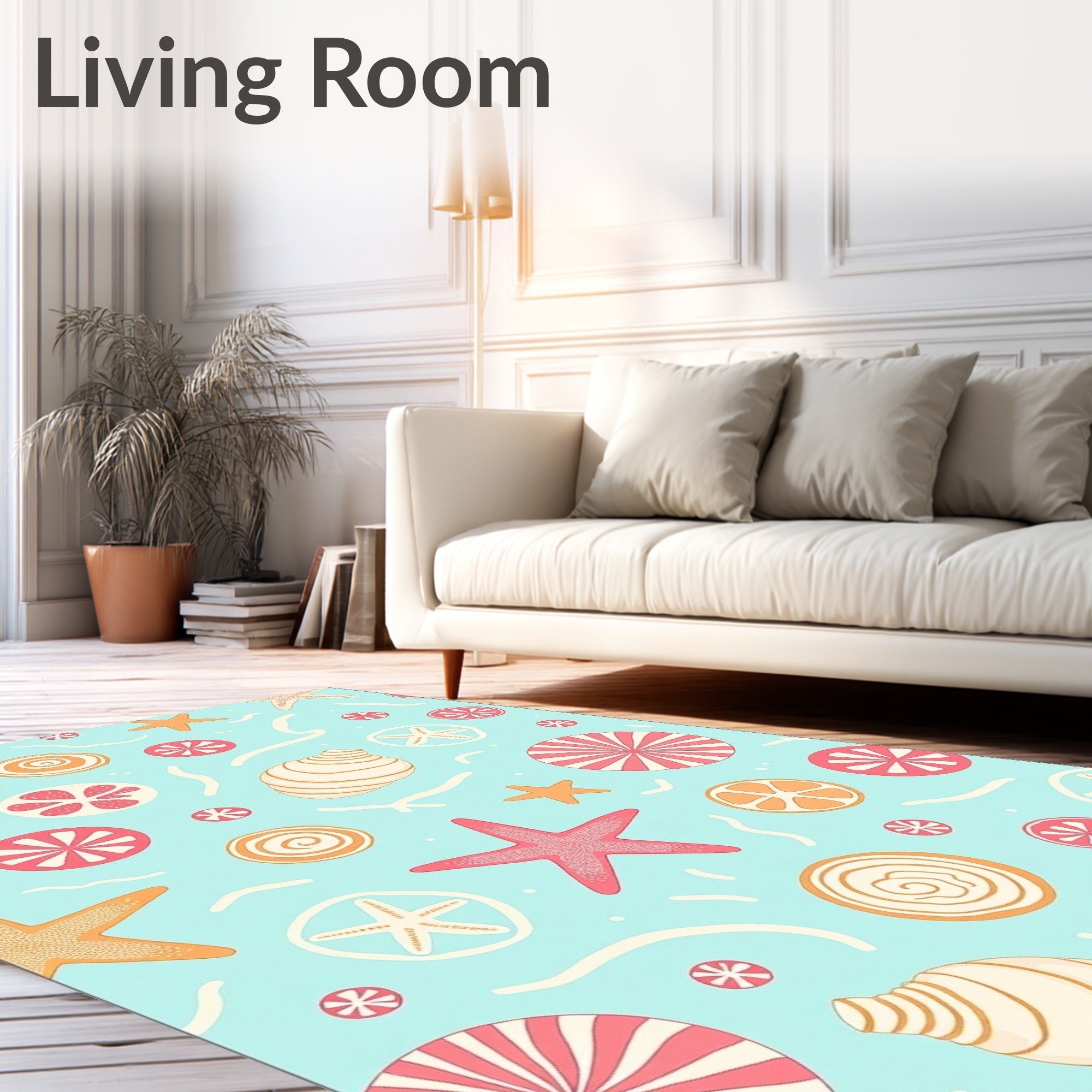 Coral Starfish Citrus Circles Rug