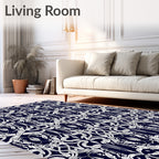 Art Nouveau Midnight Blue White Swirl Rug