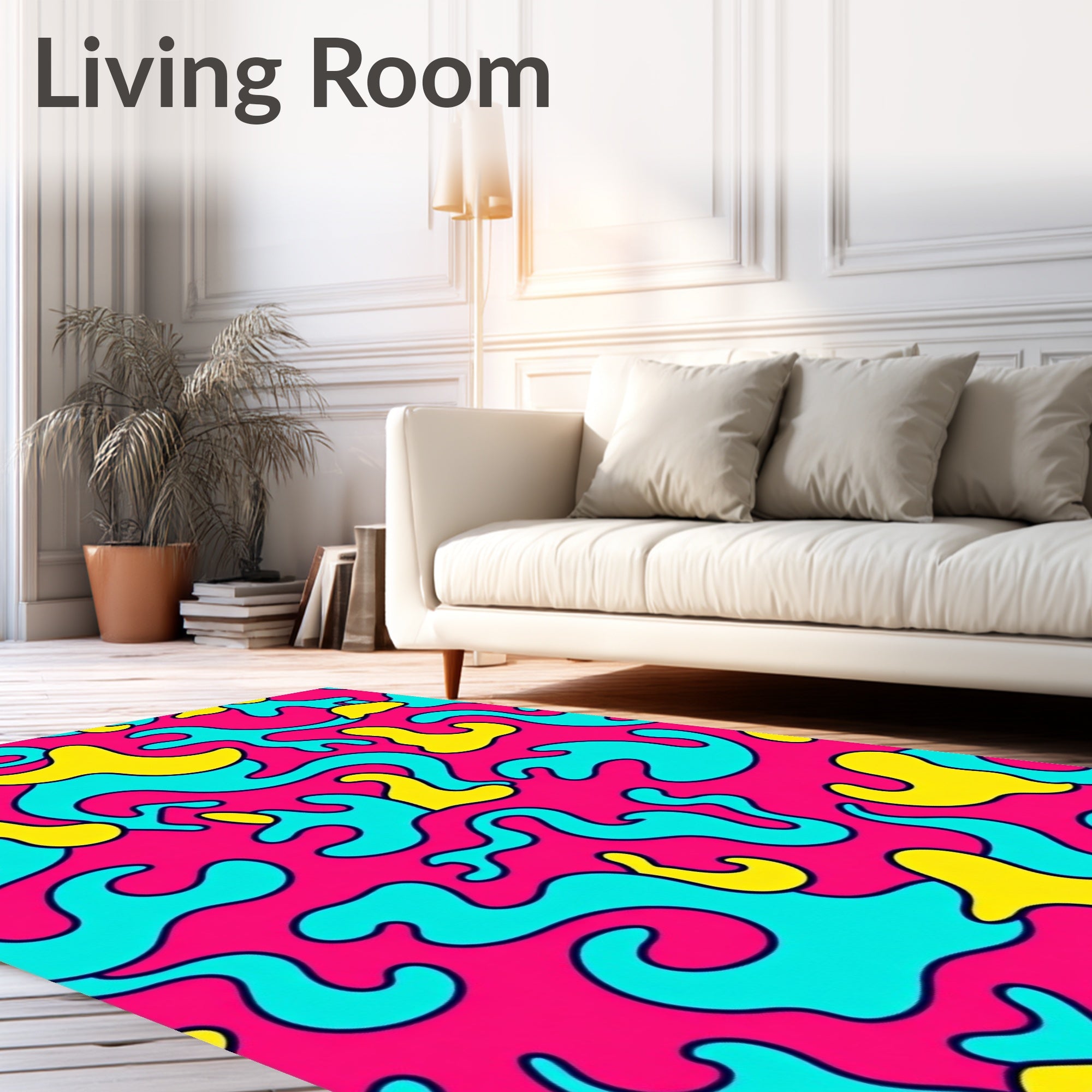 Vibrant Pink Yellow Aqua Swirls Rug