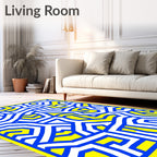 Bold Blue Yellow Abstract Maze Rug