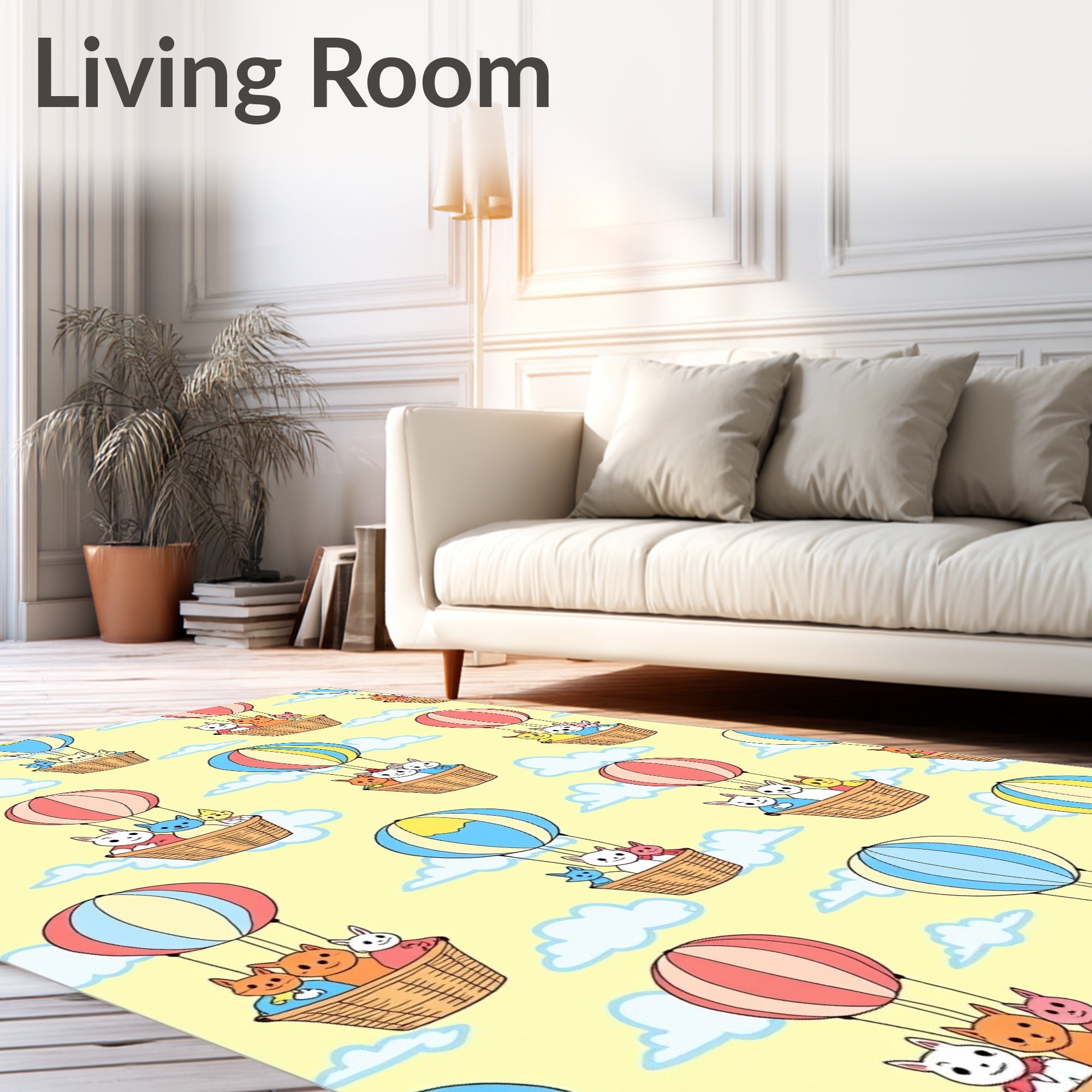 Cute Cats Hot Air Balloon Adventure Rug