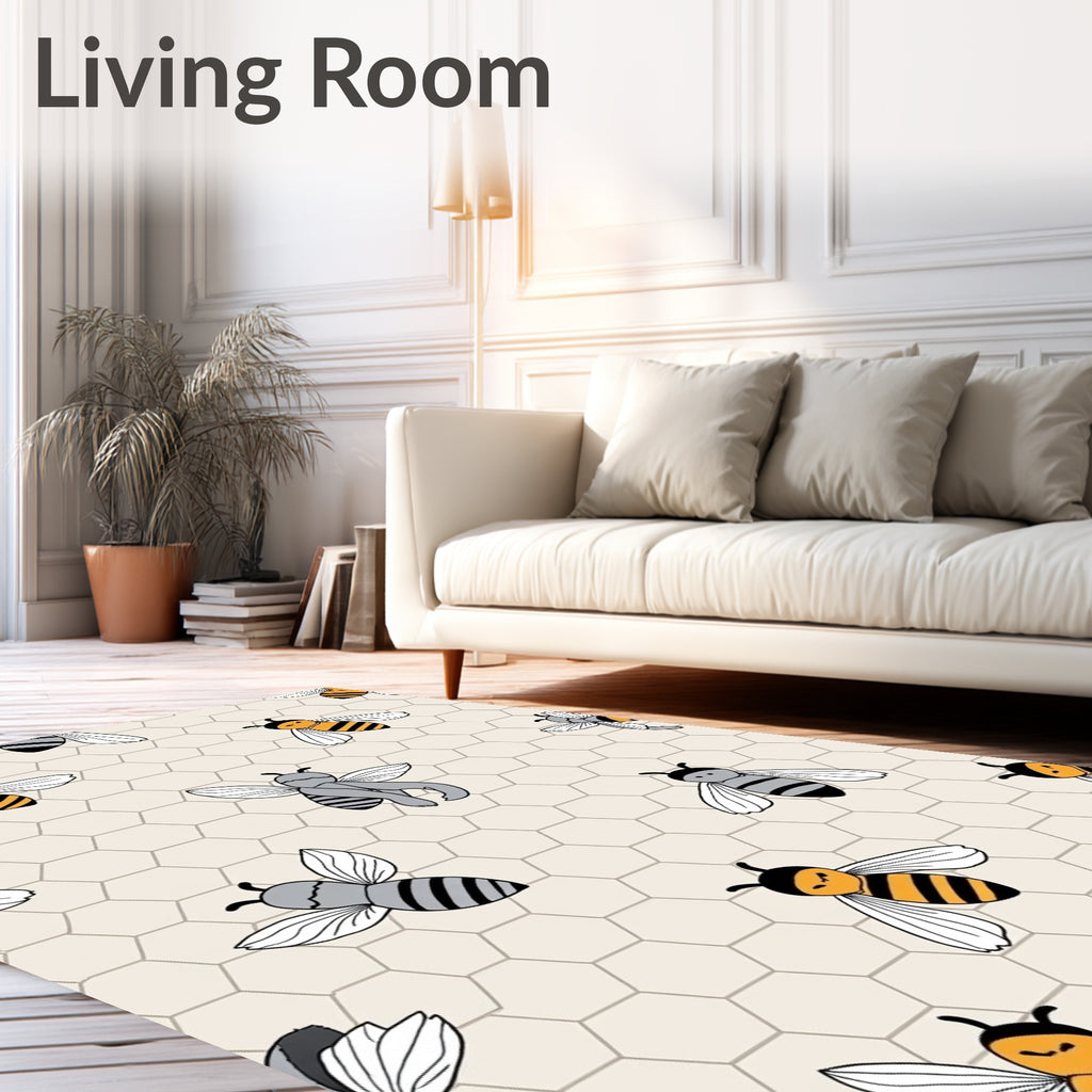 Yellow Gray Bee Honeycomb Pattern Rug