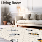 Yellow Gray Bee Honeycomb Pattern Rug