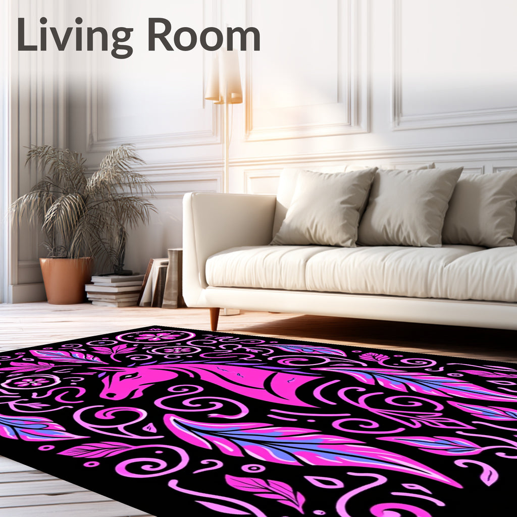 Vibrant Pink Unicorn Floral Swirl Rug