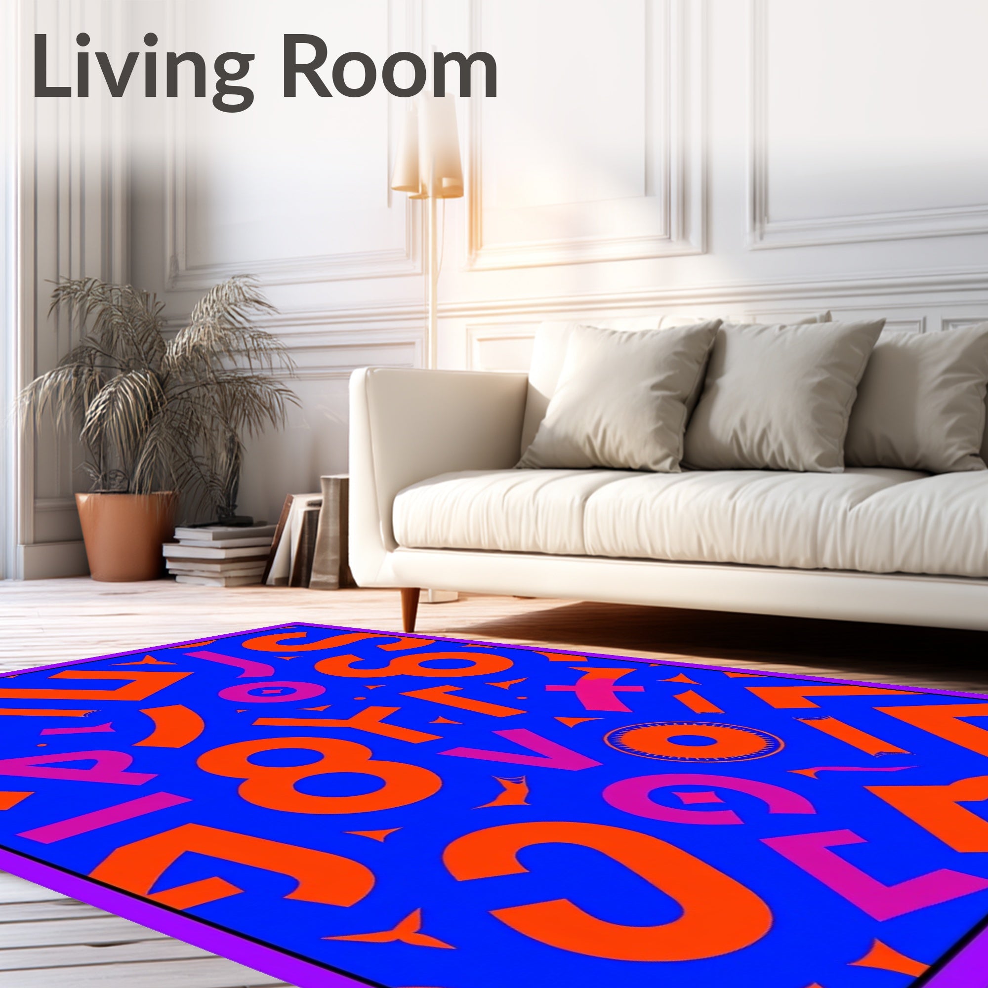 Bold Blue Orange Alphabet Collage Rug