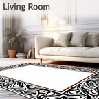 Black White Art Nouveau Scroll Border Rug