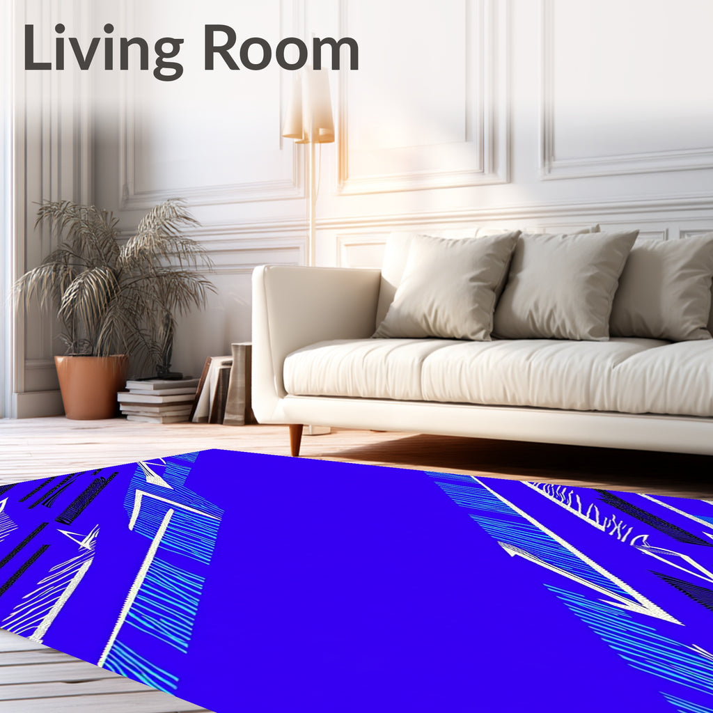 Sharp Blue White Geometric Strokes Rug