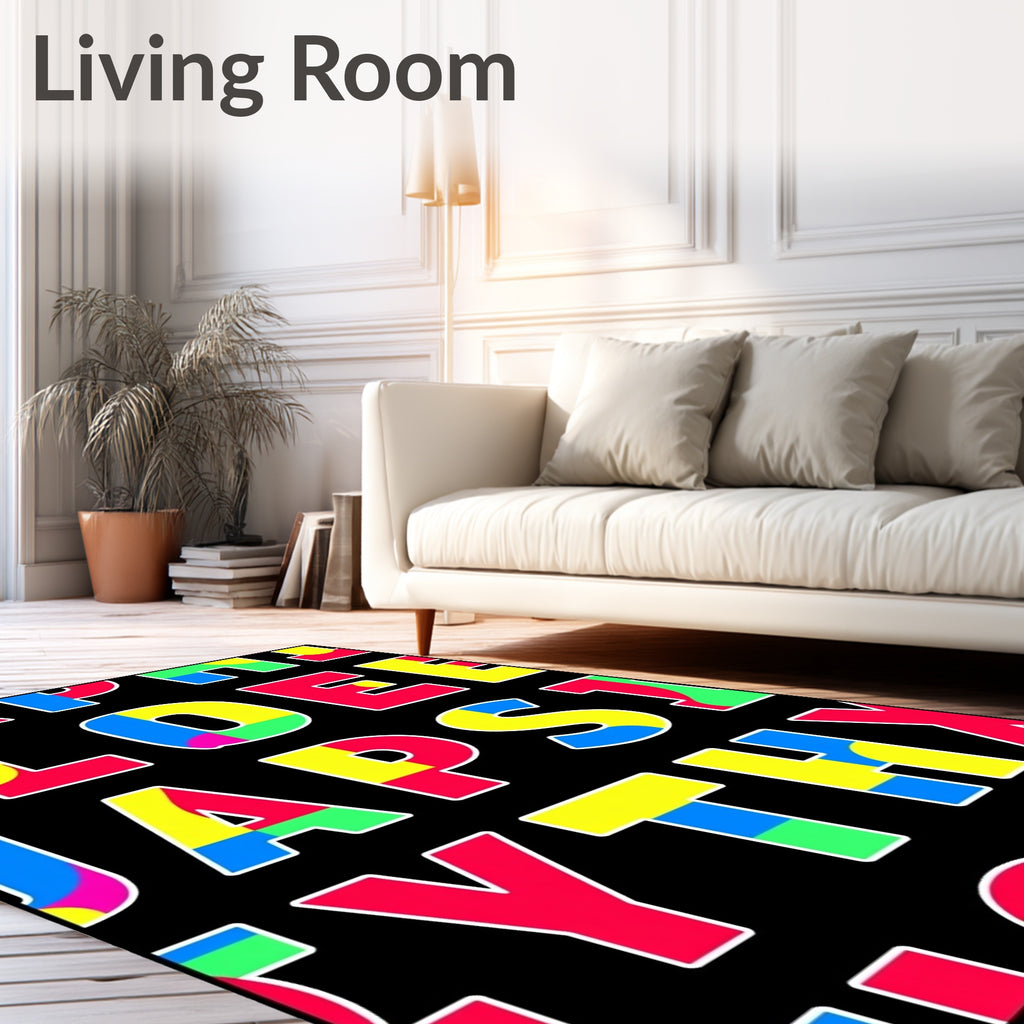 Bold Alphabet Collage Black Rug