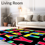 Bold Alphabet Collage Black Rug