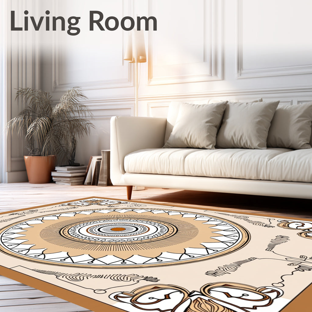 Earthy Brown Circular Medallion Art Rug
