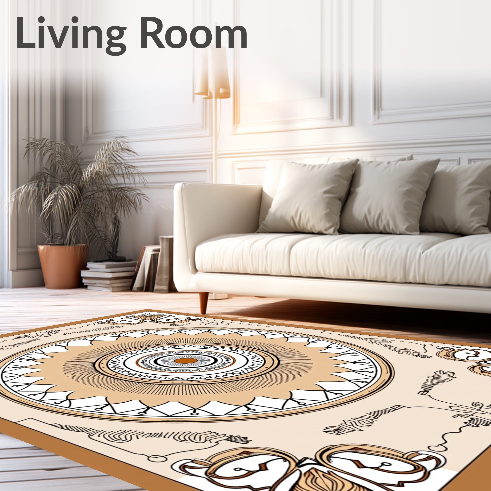 Earthy Brown Circular Medallion Art Rug