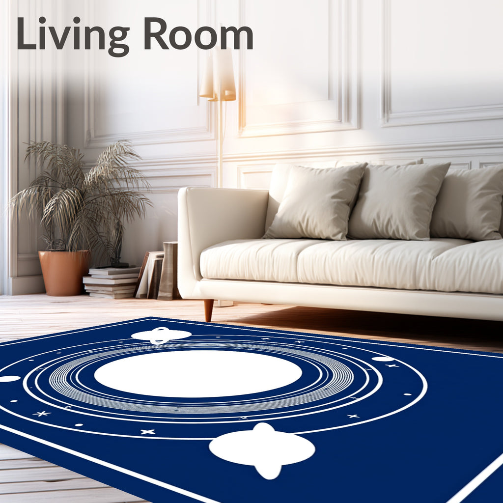 Navy Cosmic Rings Celestial Planets Rug