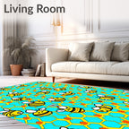 Whimsical yellow bees on honeycomb background Rug