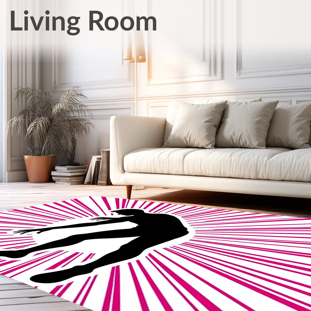 Dynamic Black Silhouette Pink Burst Rug