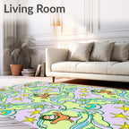 Whimsical Orange Monkeys Daisies Stars Rug