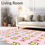 Kawaii Kitty Faces Pink Yellow Blue Rug