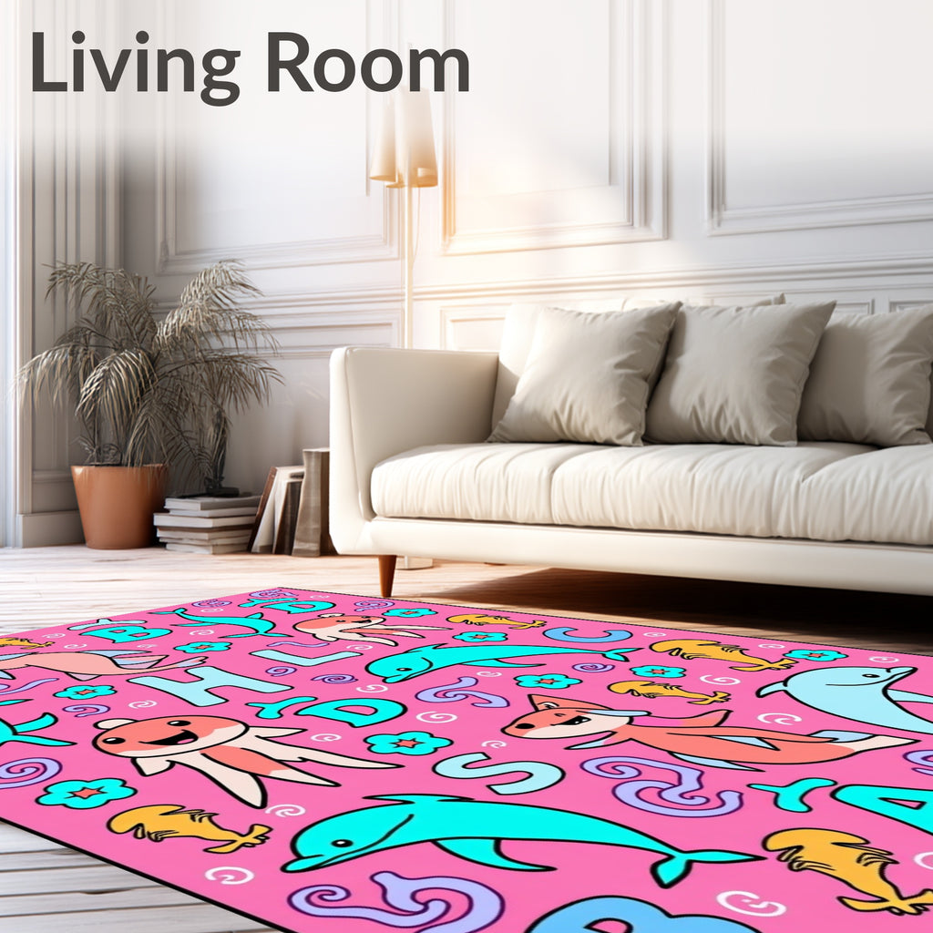 Pink Whimsical Sea Creatures Alphabet Rug