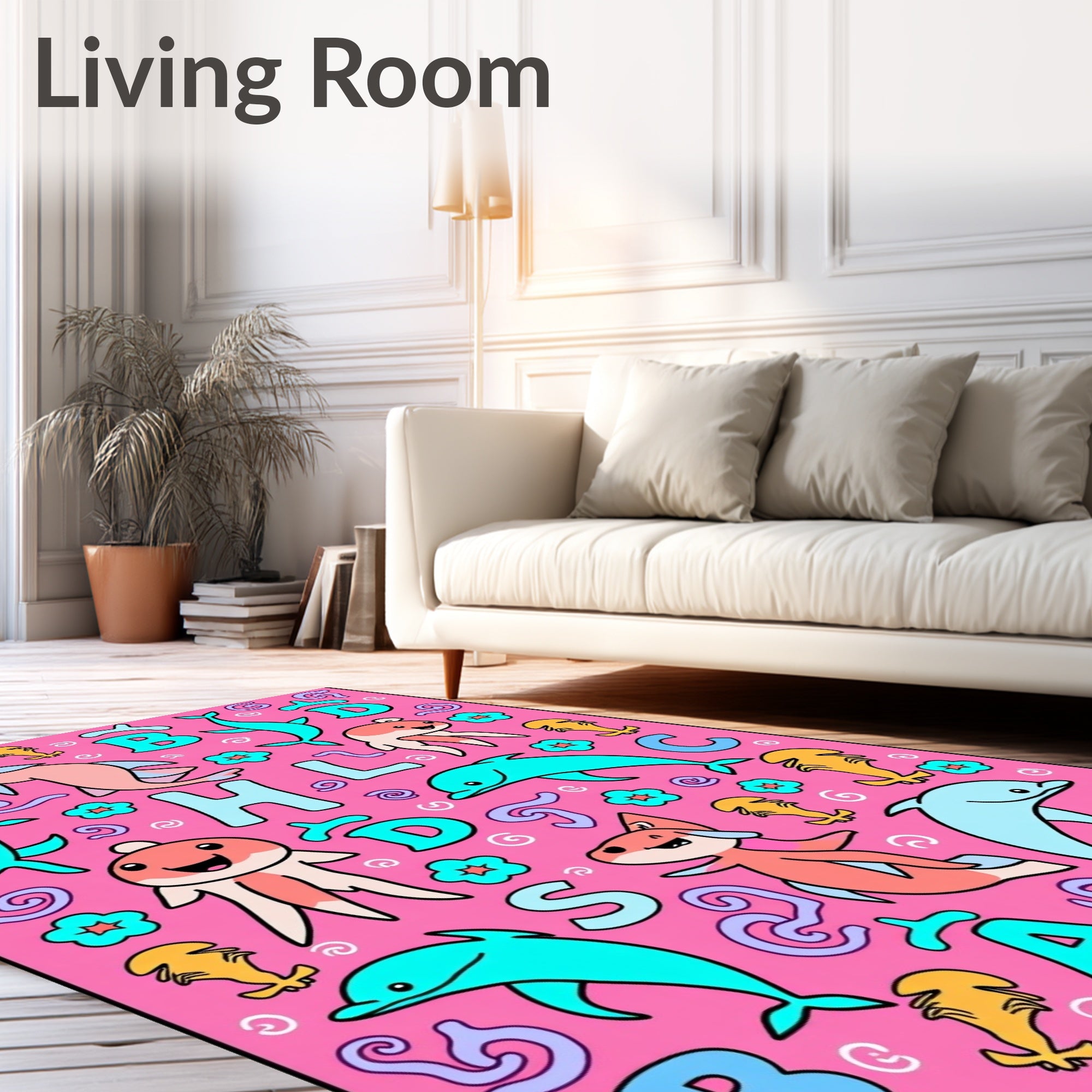Pink Whimsical Sea Creatures Alphabet Rug