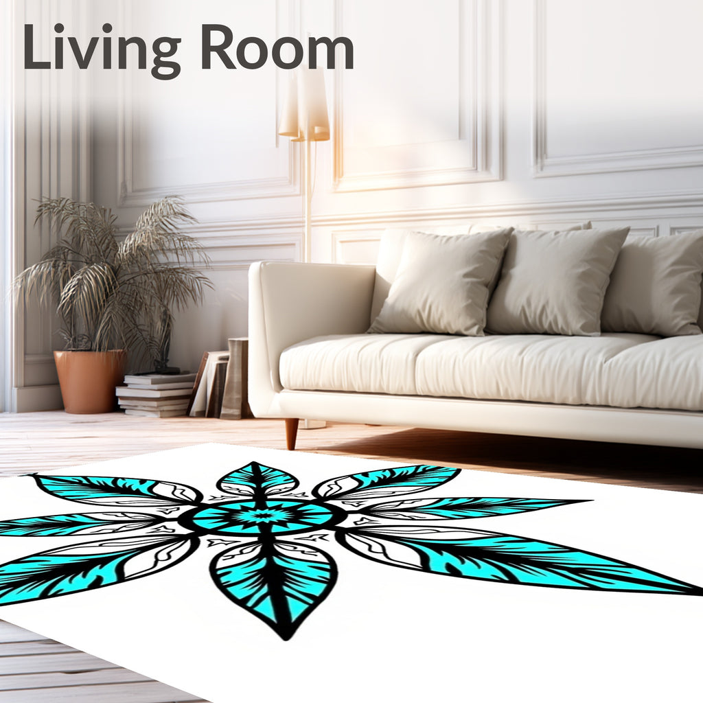 Aqua Teal Starburst Mandala Rug