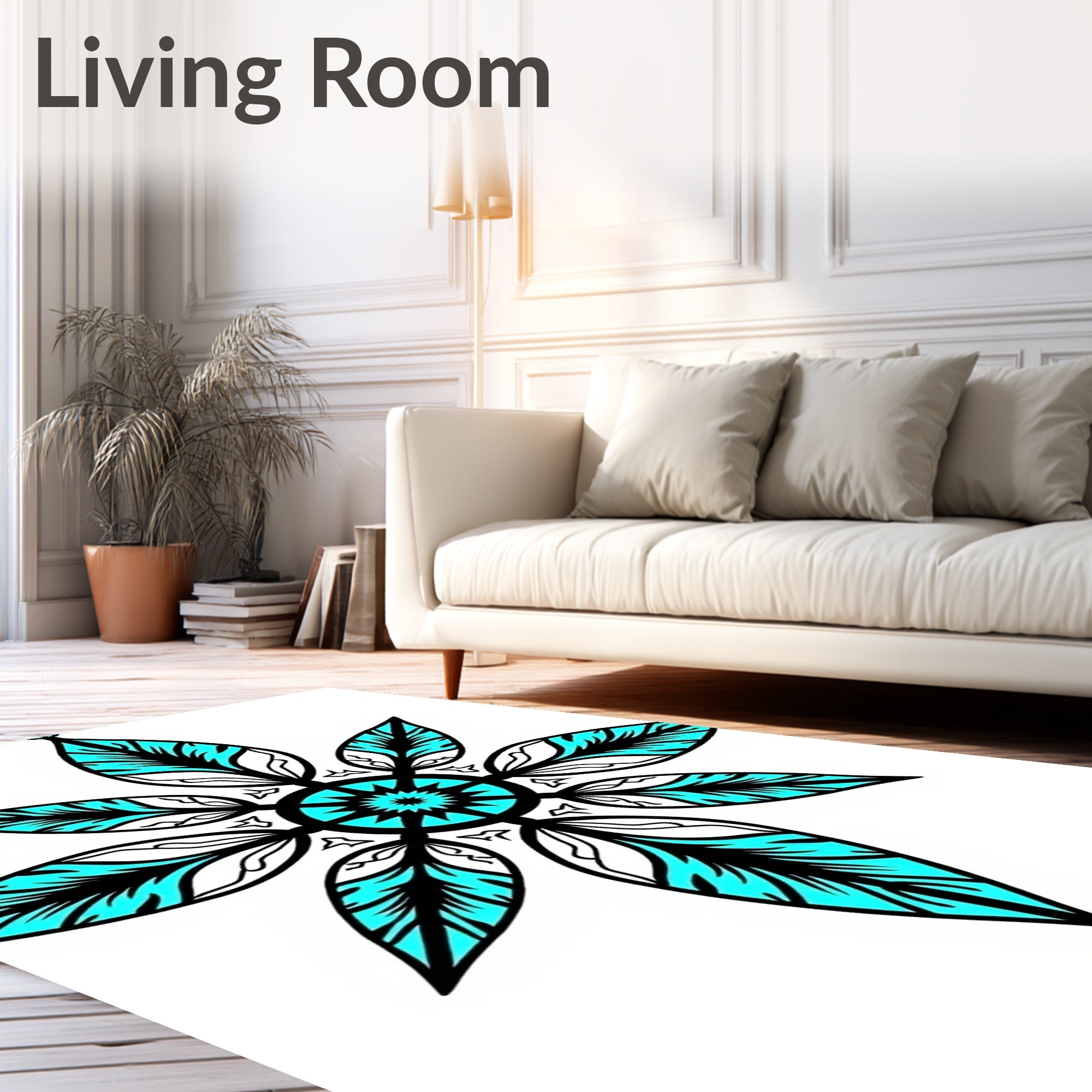 Aqua Teal Starburst Mandala Rug